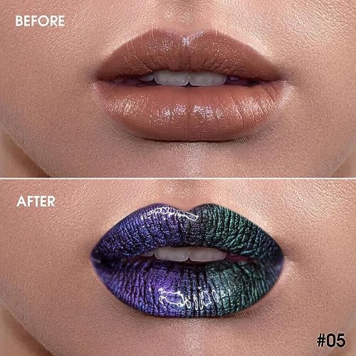 Chameleon Liquid Lipstick Blue Green Purple Color,Shimmer Metallic Colourful Lip Gloss for Women Girls Lips Makeup Gift,Hydrating Waterproof and Long Lasting Lip Stick Shiny,Talc-Free, #5