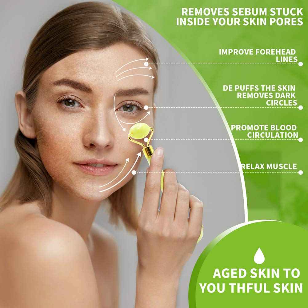 Jade Roller & Gua Sha Set, 4 in 1 Gua Sha Facial Massage Tool Beauty Face Roller Tools for Neck, Eyes, Body Muscle Relaxing and Relieve Fine Lines and Wrinkles