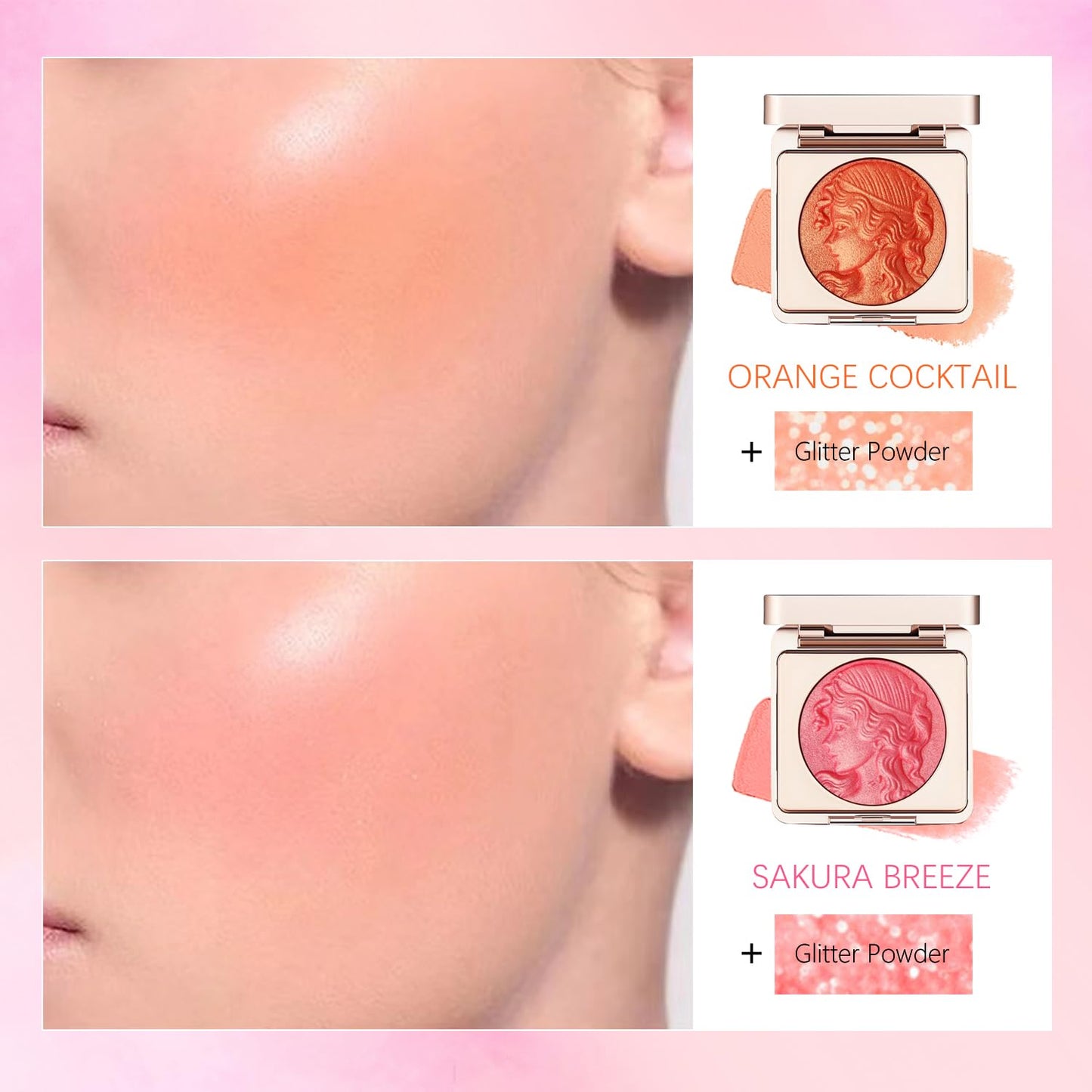 Embossed Blush for Cheeks,Embossed Smooth Powder Blush Palette For CheeksMatte Face Powder Blush Palette,Natural Makeup,Radiant Finish - Contour Face with a Radiant Flush (Orange)