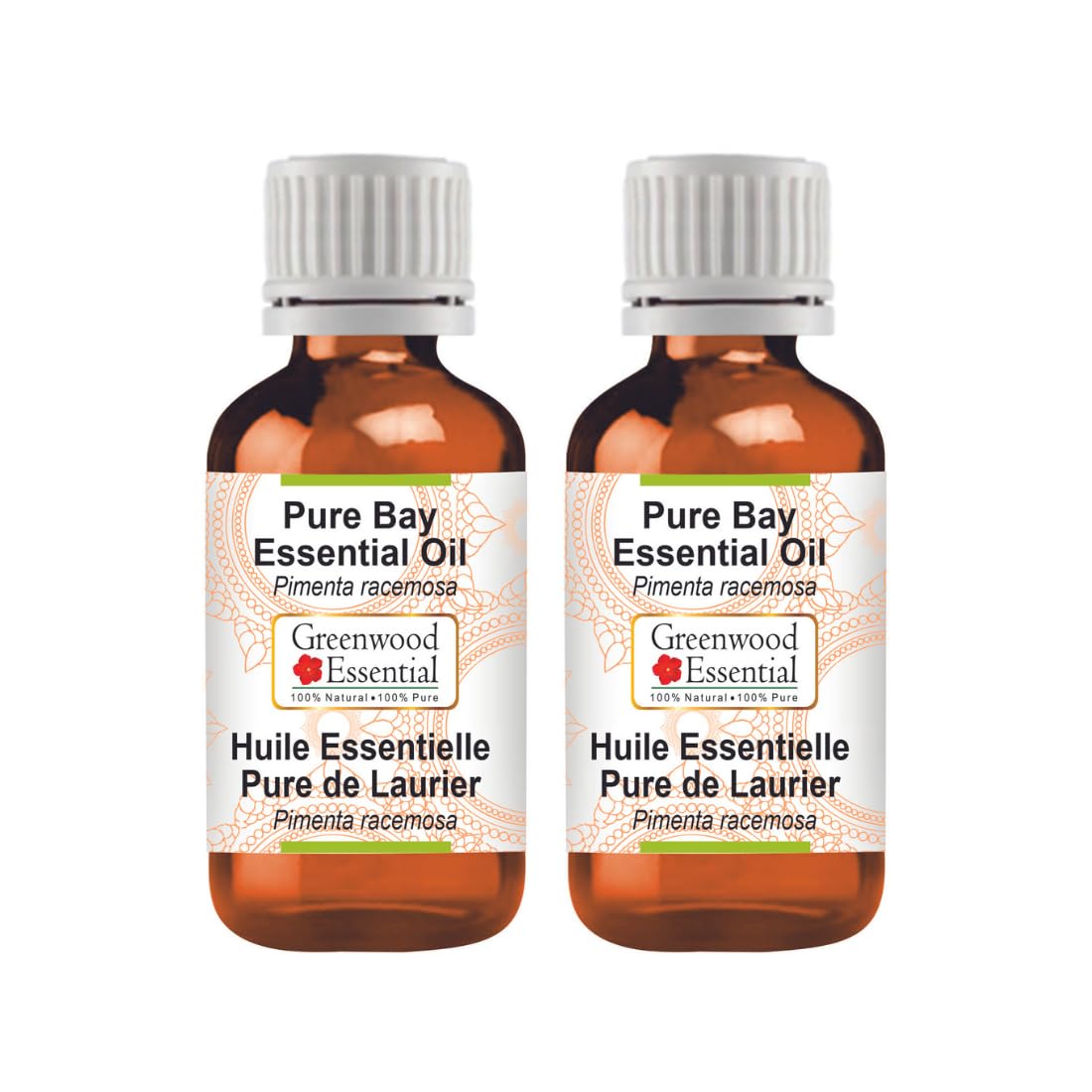 Greenwood Essential Pure Bay Essential Oil (Pimenta racemosa) Steam Distilled (Pack of Two) 100ml X 2 (6.76 oz)