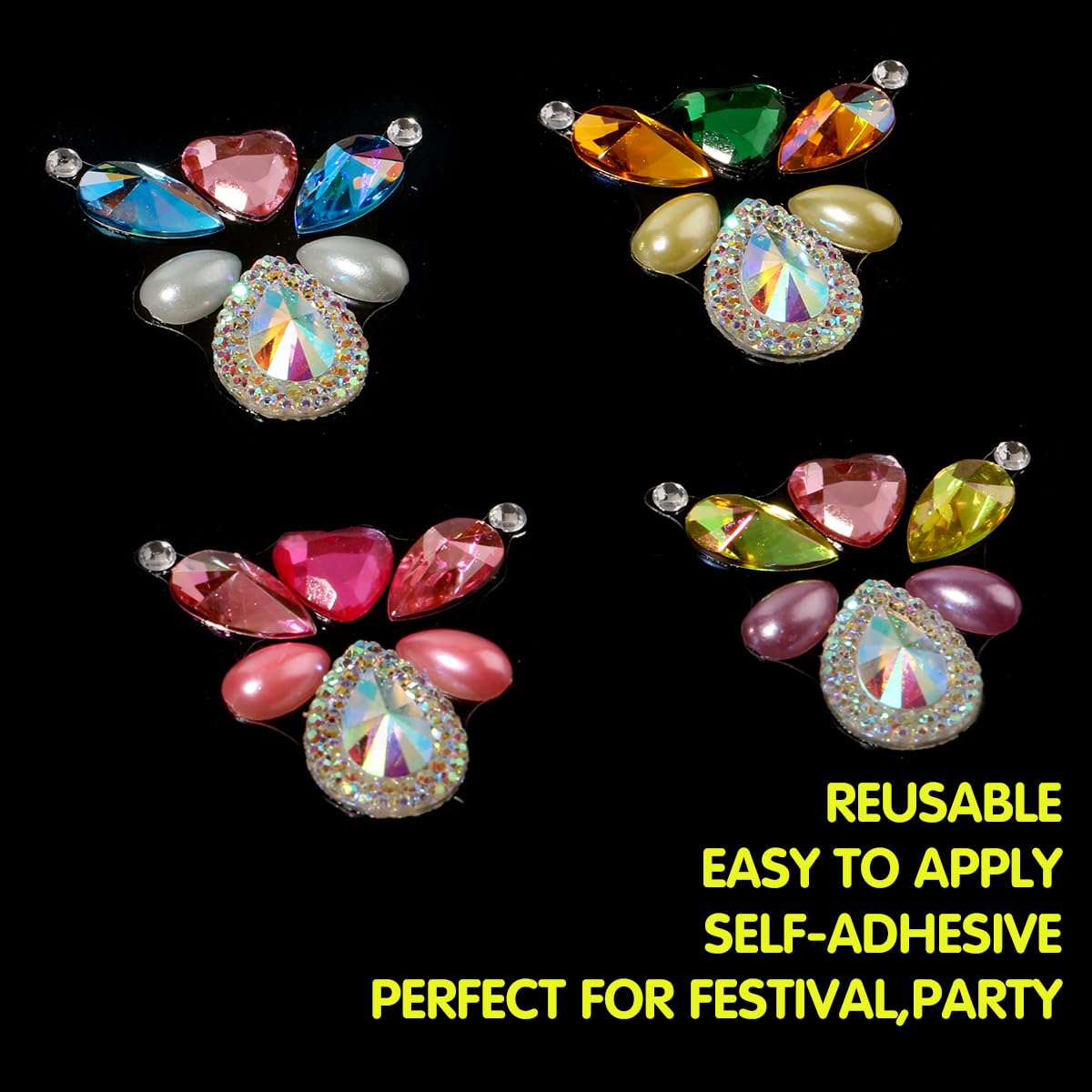 Face Paint Jewels Rhinestone Stickers Self Adhesive Crystal Makeup Face Paint Bling Face Gems Stick for Festival Accessory Decorations (#1)