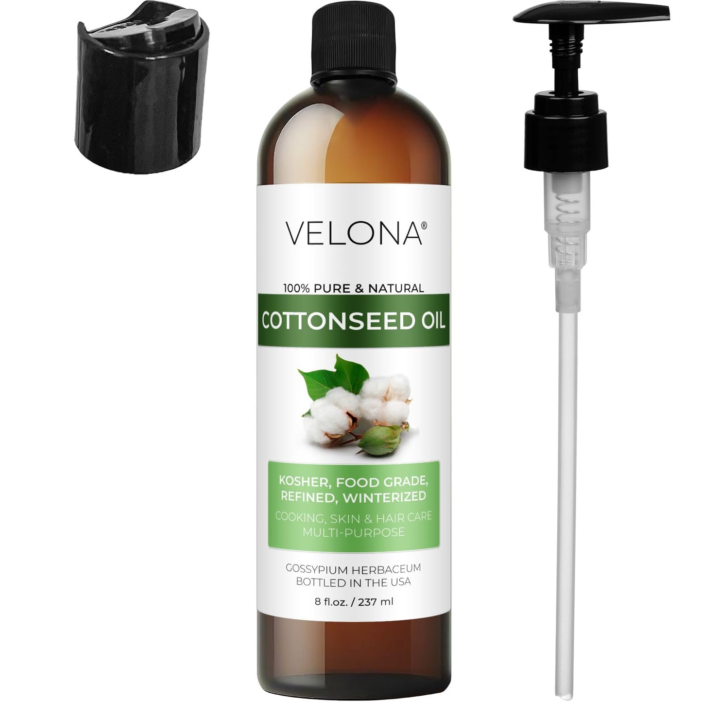 velona Cotton Seed Oil 8 fl oz | 100% Pure and Natural Carrier Oil | Refined, Cold pressed | Cooking, Skin, Face, Body, Hair Care | Use Today - Enjoy Results