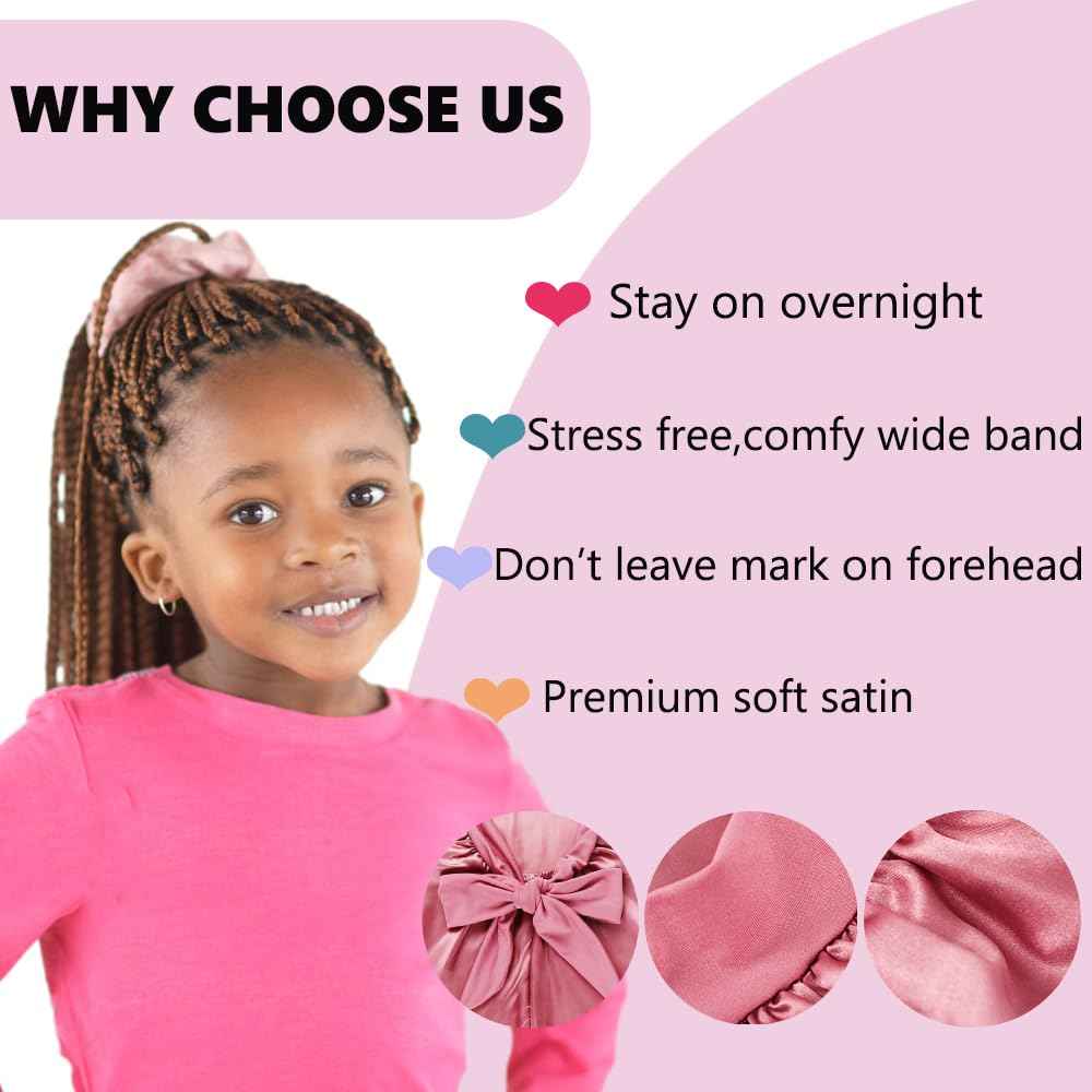 Long Kids Bonnets for Girls,Silk Bonnet for Kid Sleeping,Sleep Cap for Braids Long Hair Curly Hair Rose Gold