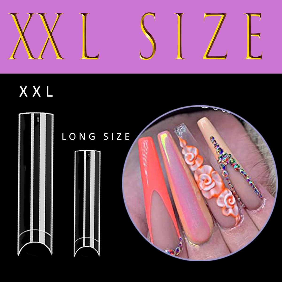 Extra Long No C Curve Straight Square Nail Tips - 500 Pcs Flattened XXL None Curve Fake Nail Tips EJIUJIUO Half Cover Flat Square Nails Tips Clear Acrylic Non C Curve for Women Girls,10 Sizes with Box