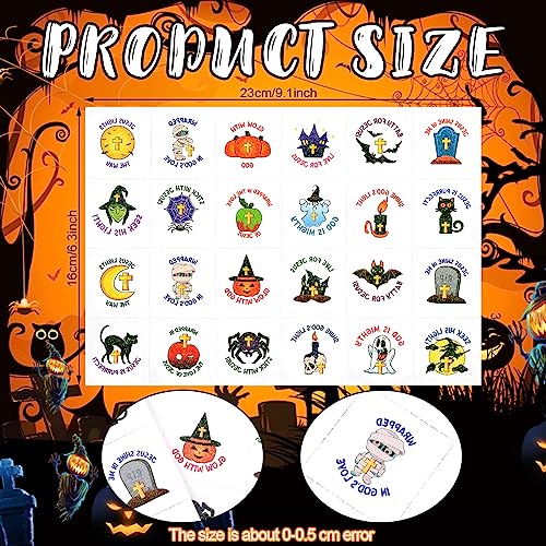 240 Pcs Christian Halloween Glitter Tattoos for Kids