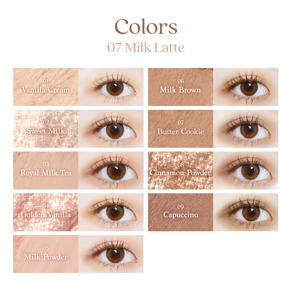 dasique Shadow Palette #07 Milk Latte 8g I 9 Blendable Shades in Smooth Matte and Shimmer Finishes with Gorgeous Pearls | Eye Makeup Palette | Cruelty Free | K-beauty