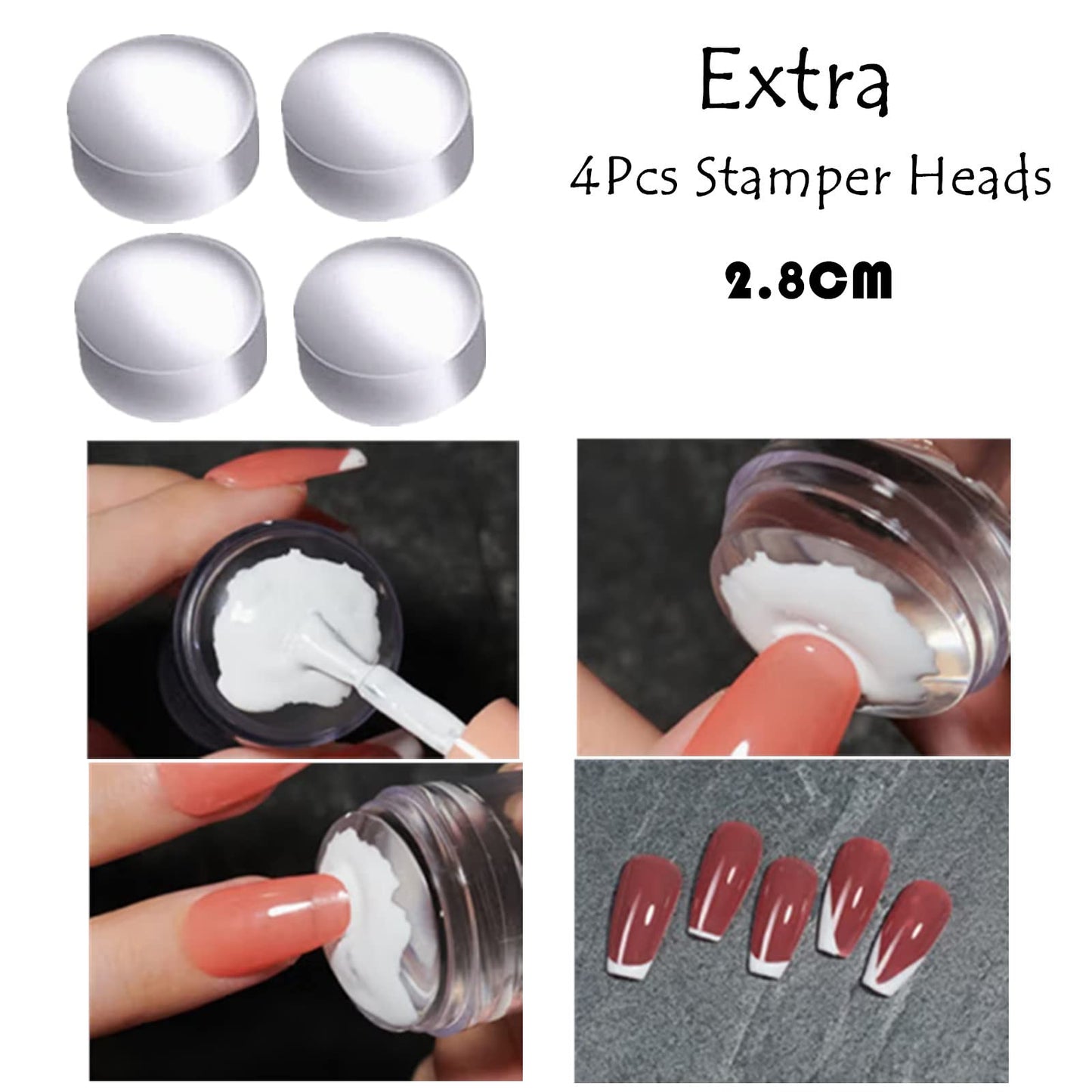 LiBiuty Nail Art Stamper Kit, 4pcs Silicone Nail Stamper 4pcs Nail Scrapers 4pcs Extra Stamper Heads French Tip Nail Stamp Set for French Manicure Home DIY Nail Salon