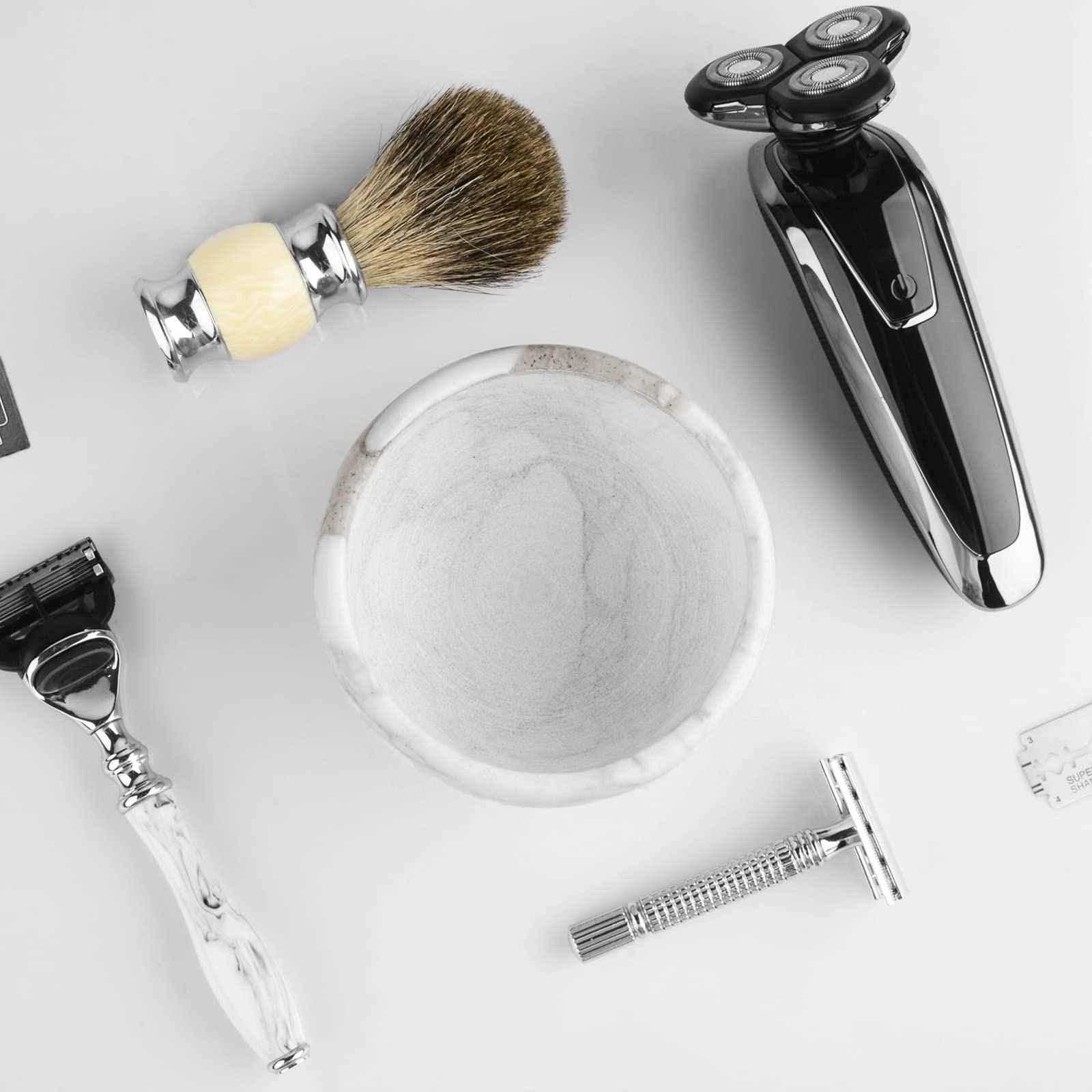 Linkidea Marble Shaving Bowl for Men, Shaving Soap & Cream Bowl, Durable Wet Shave Mug, Easy to Create Rich Lather, Stylish Bathroom Shaving Accessory (White)