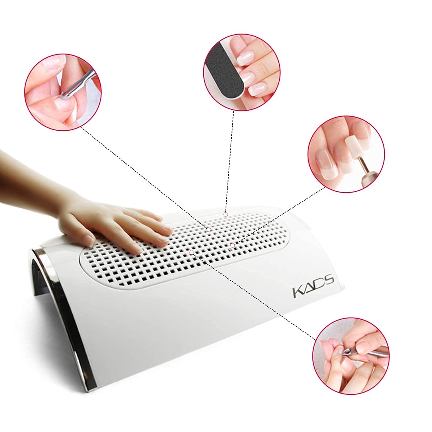 KADS Nail Art Dust Suction Collector 3 Fans Powerful Strong Power Nail Dryer Tool with 2 Dust Collecting Bags (110V US Plug)