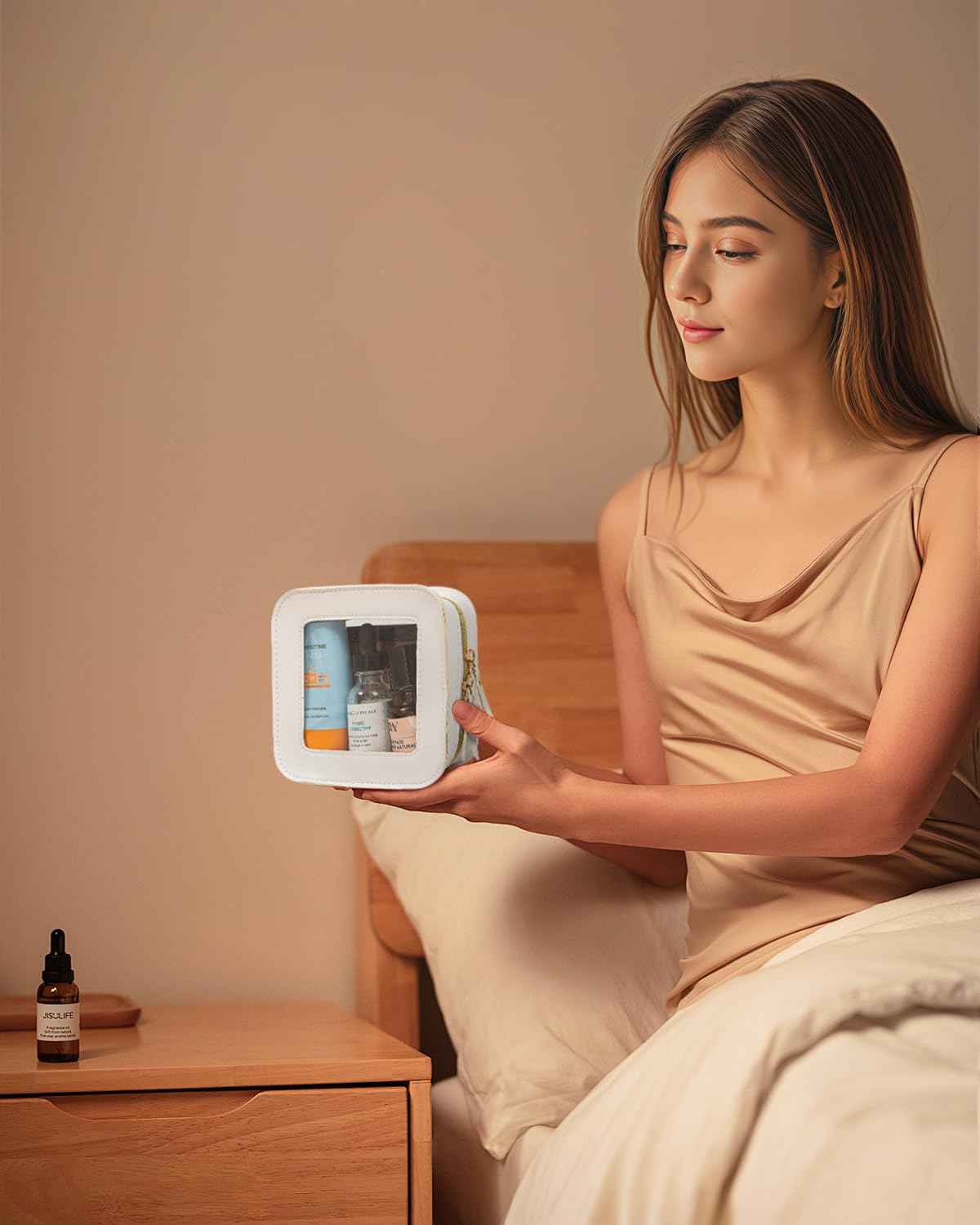 LETGO Mini Makeup Bag,Clear Makeup Bag Cute Travel Makeup Case Pouch Purse Essentials Car Accesories for Women,Travel Essentials Organizers (White, Mini)