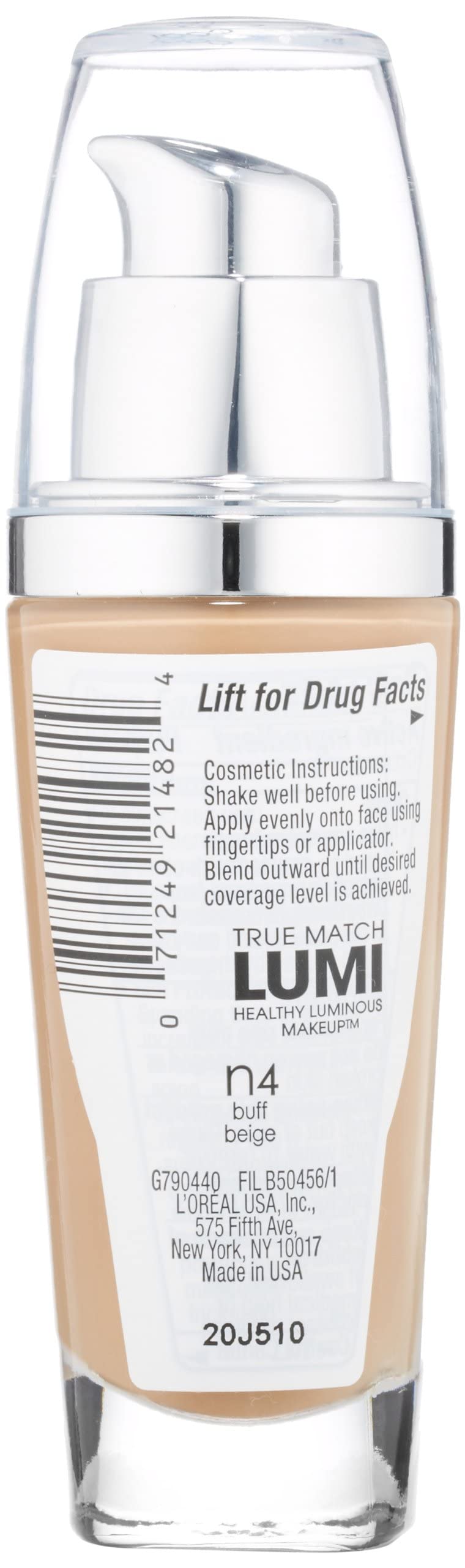 L'Oreal Paris True Match Lumi Healthy Luminous Makeup, N4 Buff Beige, 1 fl; oz.