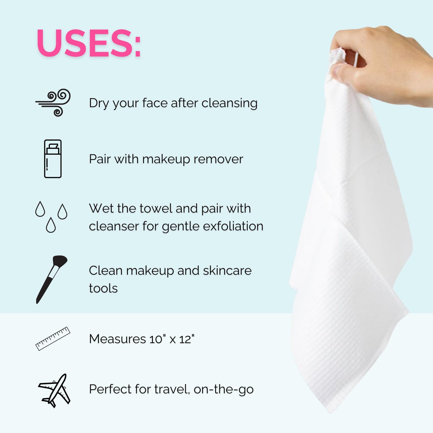 Elizabeth Mott Thank Me Later Clean Face Towels - Biobased Disposable Facial Washcloth, Makeup Remover Wipes - Ultra Soft for Sensitive Skin - 50 Count