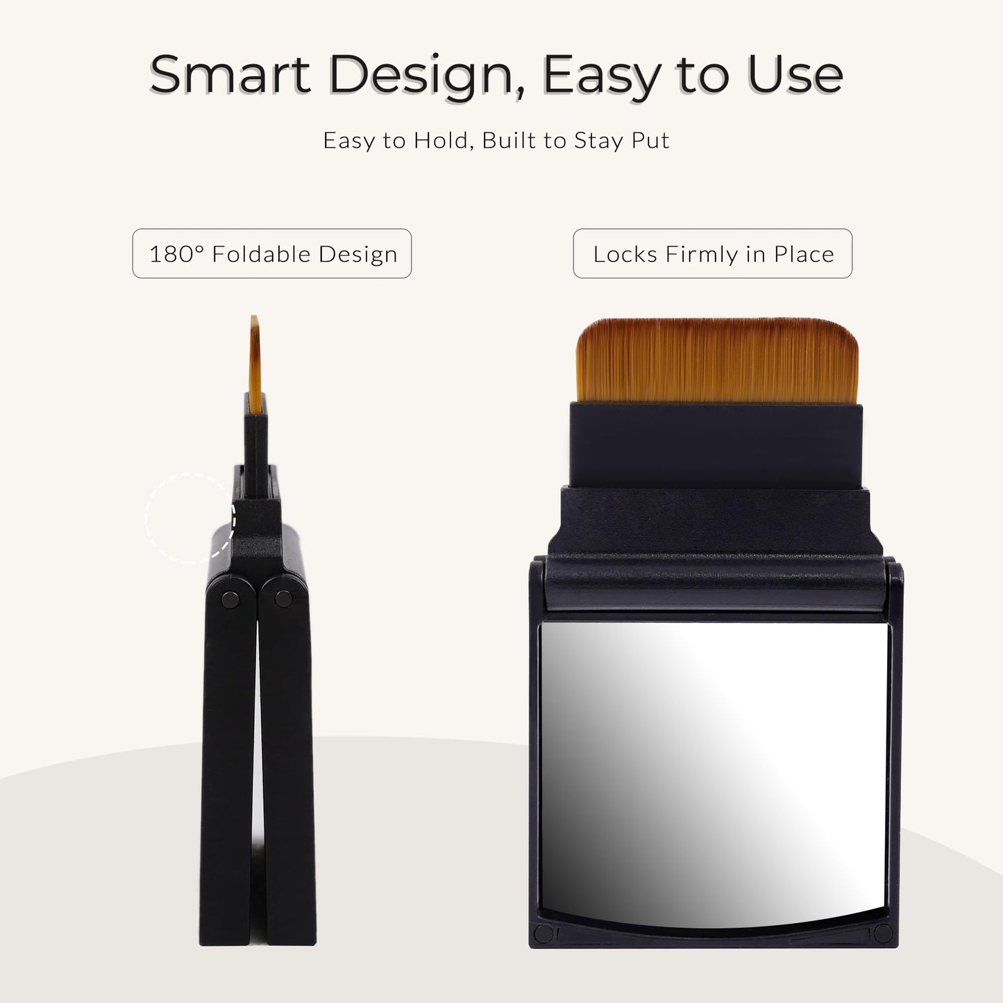 Foundation Brush with Vegan No-Shed Bristles, Wide Flat Head for Cream Liquid or Sunscreen, Dual Replaceable Heads, Mirror and Magnetic Case, Ideal for Daily Use at Home or On the Go