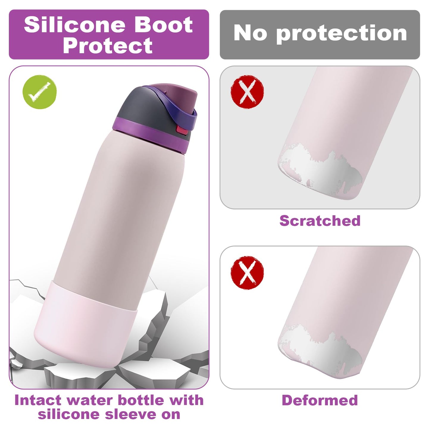 Alwenid 2PCS Silicone Water Bottle Boot for Owala 40 Oz, Anti-Slip Protective Sleeve Bottom Bumper Protector for FreeSip, Twist, and Flip Stainless Steel Water Bottles (Pink)