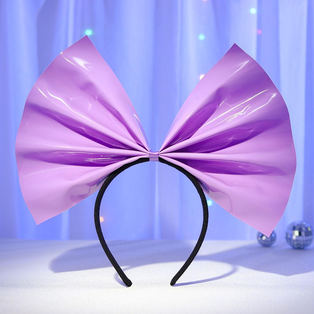 Fdesigner Big Bow Headband Purple Hair Bow Headbands Bowknot Hairband Fashion Women Bows Headpiece Festival Leather Hair Hoop for Holiday Cosplay Costume Gift (Purple)