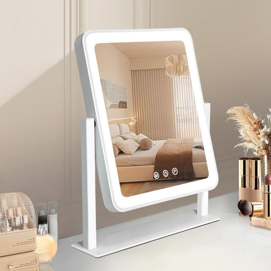 Leadzones Makeup Vanity Mirror with Lights,Tabletop Led Desk Mirror with Lights and Magnification,Smart Touch Control 3 Colors Light 360°Rotation,Espejo con luz para maquillaje