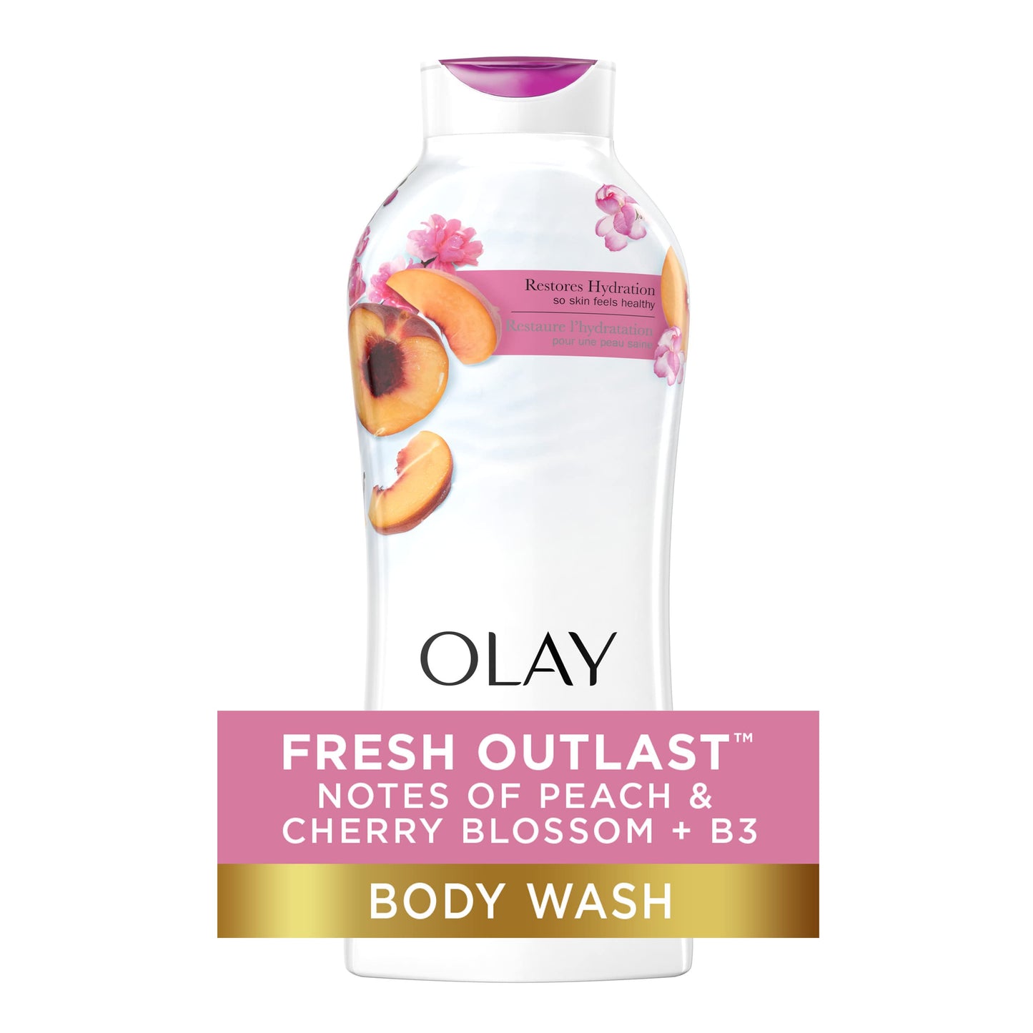 Olay Fresh Outlast Paraben Free Body Wash with Energizing Notes of Peach and Cherry Blossom, 22 fl oz, Pack of 4