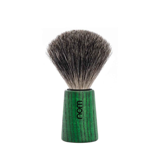 NOM Theo Shaving Brush | Pure Badger Shave Brush for Shaving soaps and creams | Exfoliating Shaving Brush| Green Ash handle