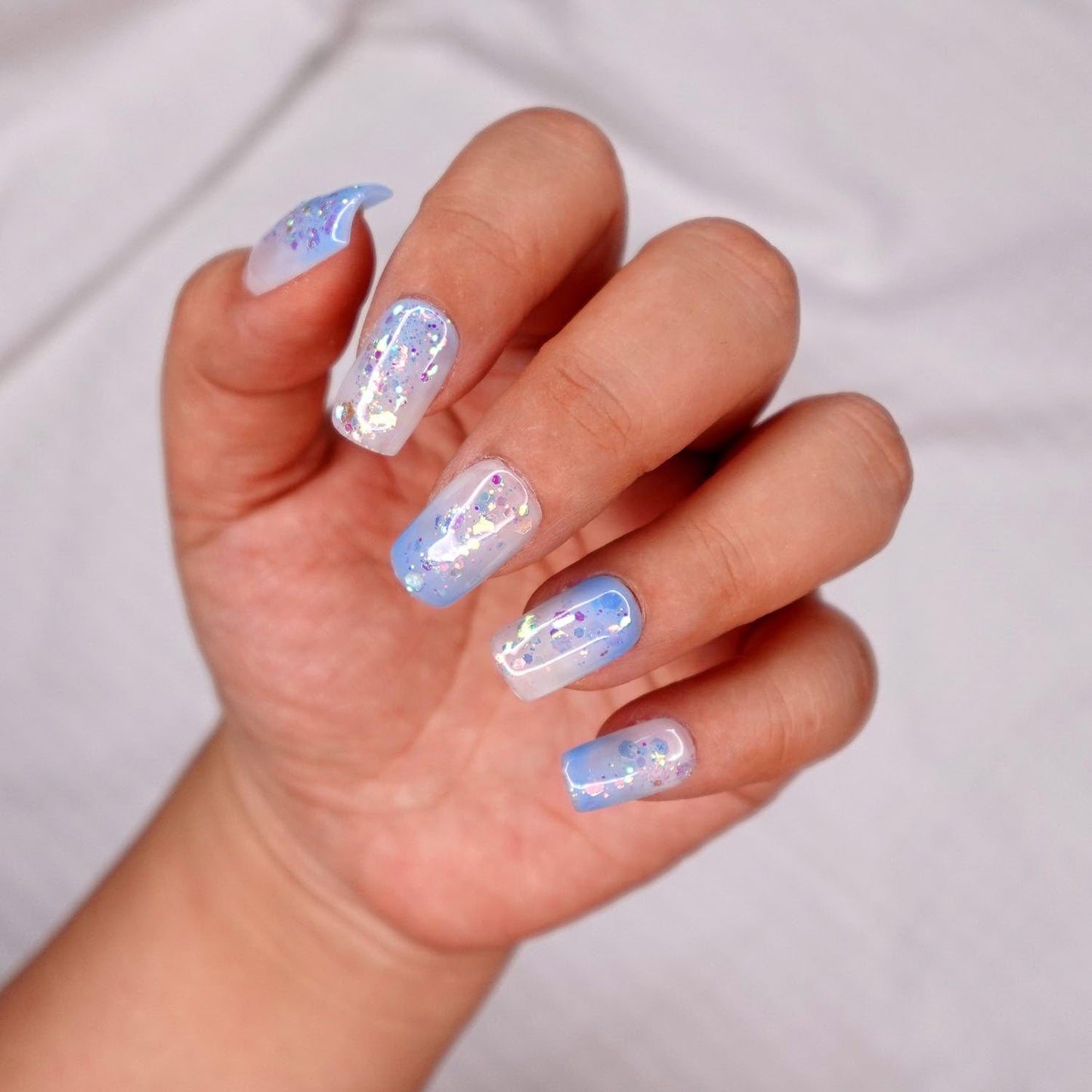 10 Pcs Handmade Press on Nails (X-Small, Ice Queen/Short Square)