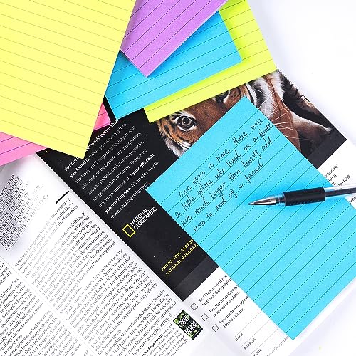 Lined Sticky Notes 3X5 in Bright Ruled Post Stickies Colorful Super Sticking Power Memo Pads Its Strong Adhesive, 6 Pads/Pack, 75 Sheets/pad