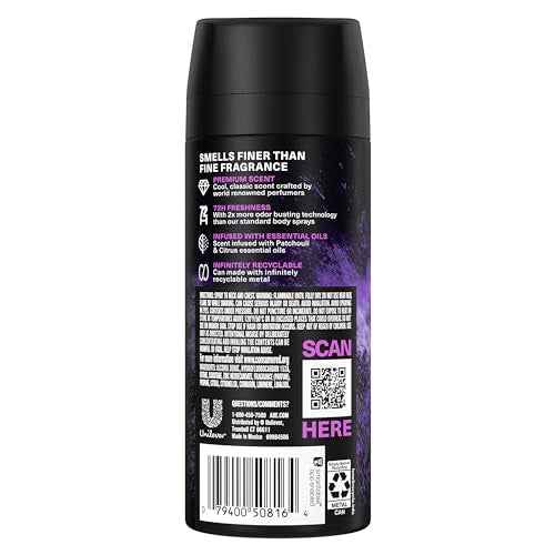 AXE Fine Fragrance Collection Premium Body Spray with 72H Odor Protection Purple Patchouli with Citrus + Oak Essential Oils Aluminum-Free 4 oz