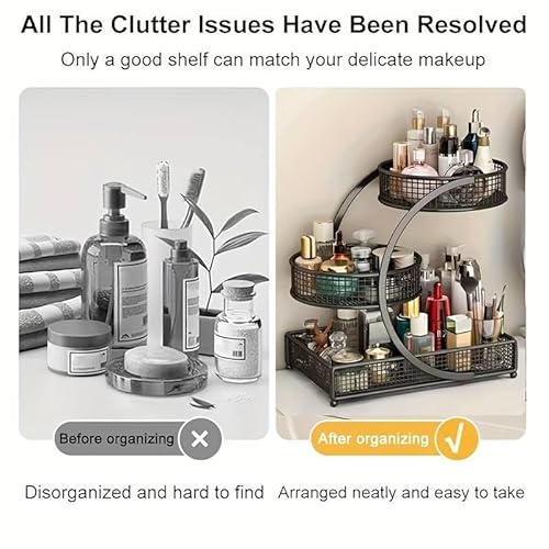 Makeup Organizer Countertop for Vanity, 3 Tier Bathroom Bedroom Counter Skincare Organizer Cosmetic Display Shelf Vanity Accessories for Women Multi-Purpose Metal Storage Rack for Home, Office