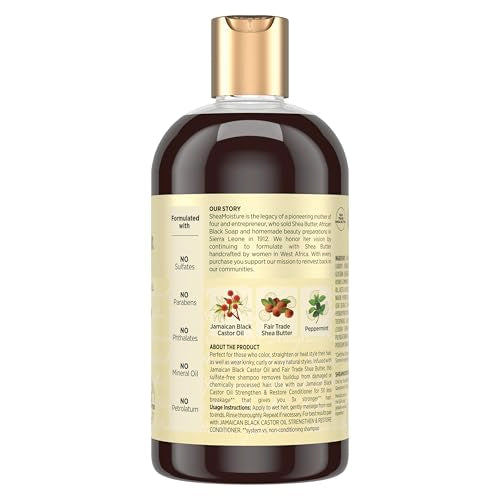 SheaMoisture Strengthen and Restore Shampoo Pure Jamaican Black Castor Oil for Damaged Hair To Cleanse and Nourish Hair 13 fl oz