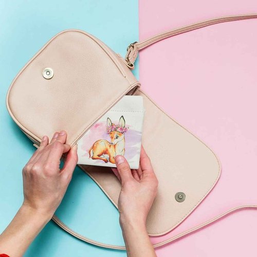 DEEZOMO Small Makeup Bag for Purse, Pocket Cosmetic Bag Squeeze Waterproof PU Leather No Zipper Self-Closing Mini Multipurpose Storage Bag for Travel, Lipsticks, Headphones, Cosmetics (Dog)