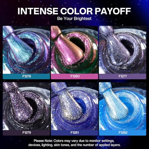Glamonade Holographic Nail Polish Set : 6 Colors Chameleon Glitter
