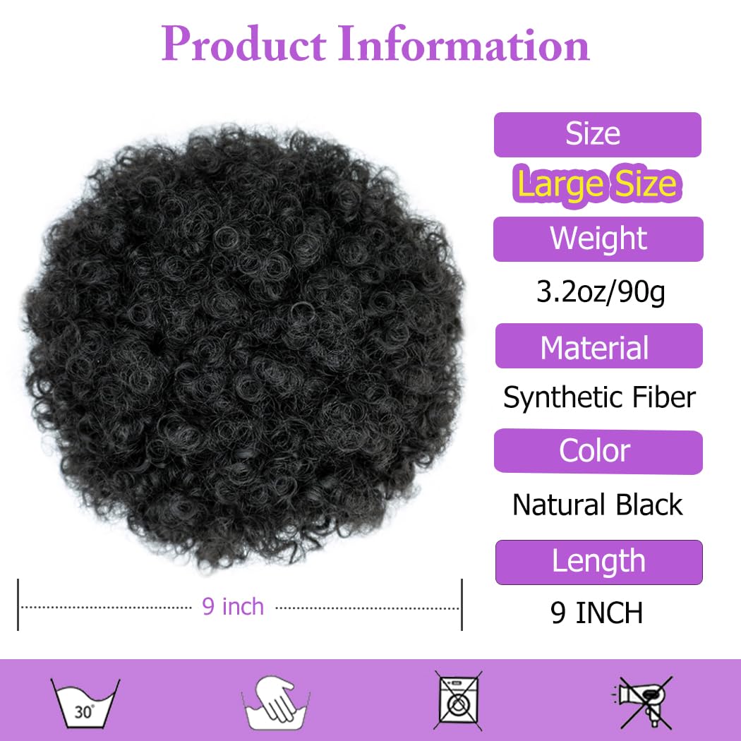 QTHQTFL Large Afro Puff Ponytail, Short Synthetic Afro Puff Ponytail for Natural Hair Extensions for Black Women(Natural Black 1B#)