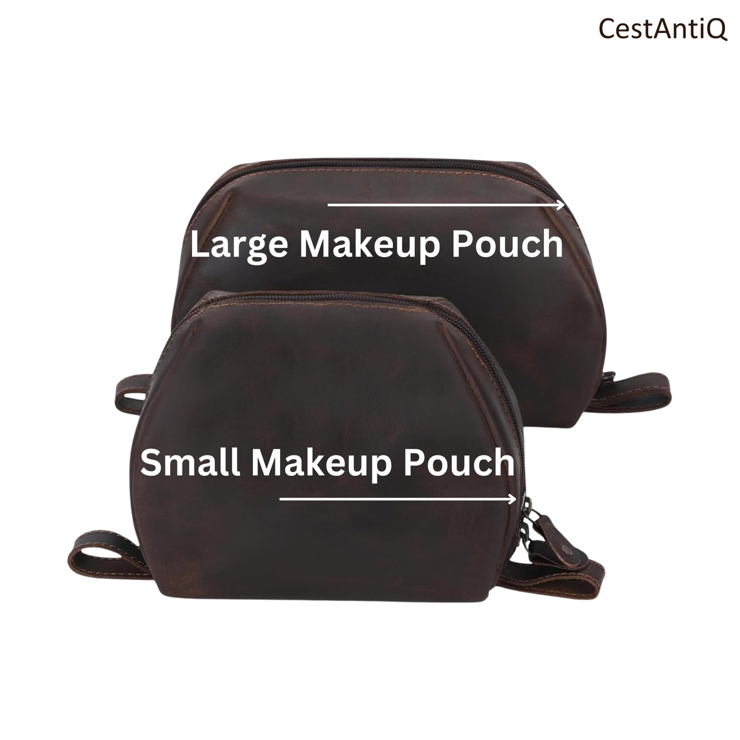 CestAntiQ Leather Travel Makeup Bag – Large Cosmetic Case with Brush Holders, Clear Toiletry Organizer for Women, Professional Makeup Pouch (Brown) (Small Toiletry Kit)