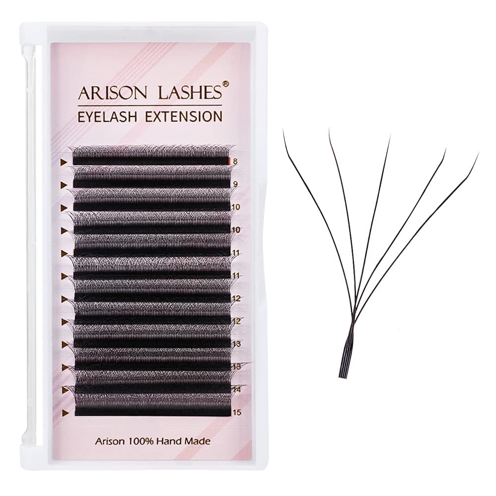 5D W Shape Eyelash Extension Natural Soft Volume 0.07mm D curl 8mm Premade Fans Faux Mink Matte Black Cluster 12 rows