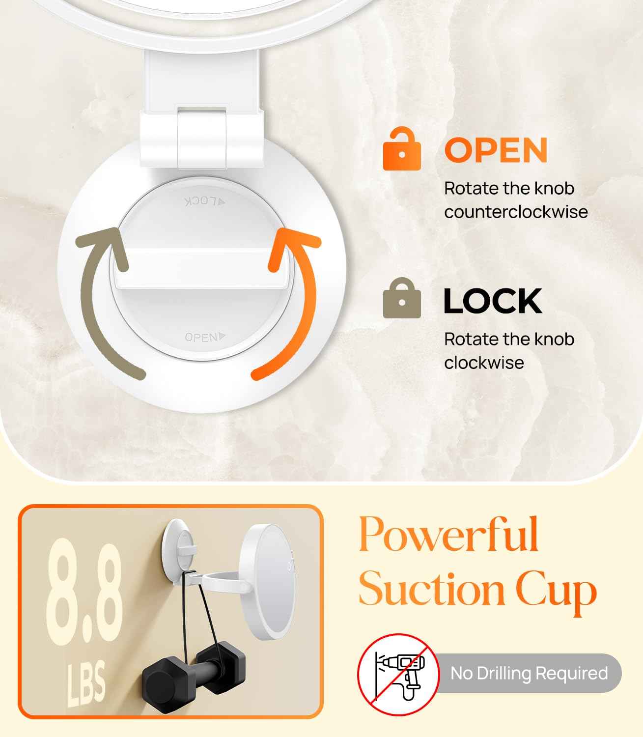 Gospire 7” Wall Mounted Makeup Mirror with Powerful Suction Cup, Double Sided 1X/10X Magnification, 3 Color Lights and Adjustable Brightness, 2000mAh Rechargeable Battery, Shaving for Men - White