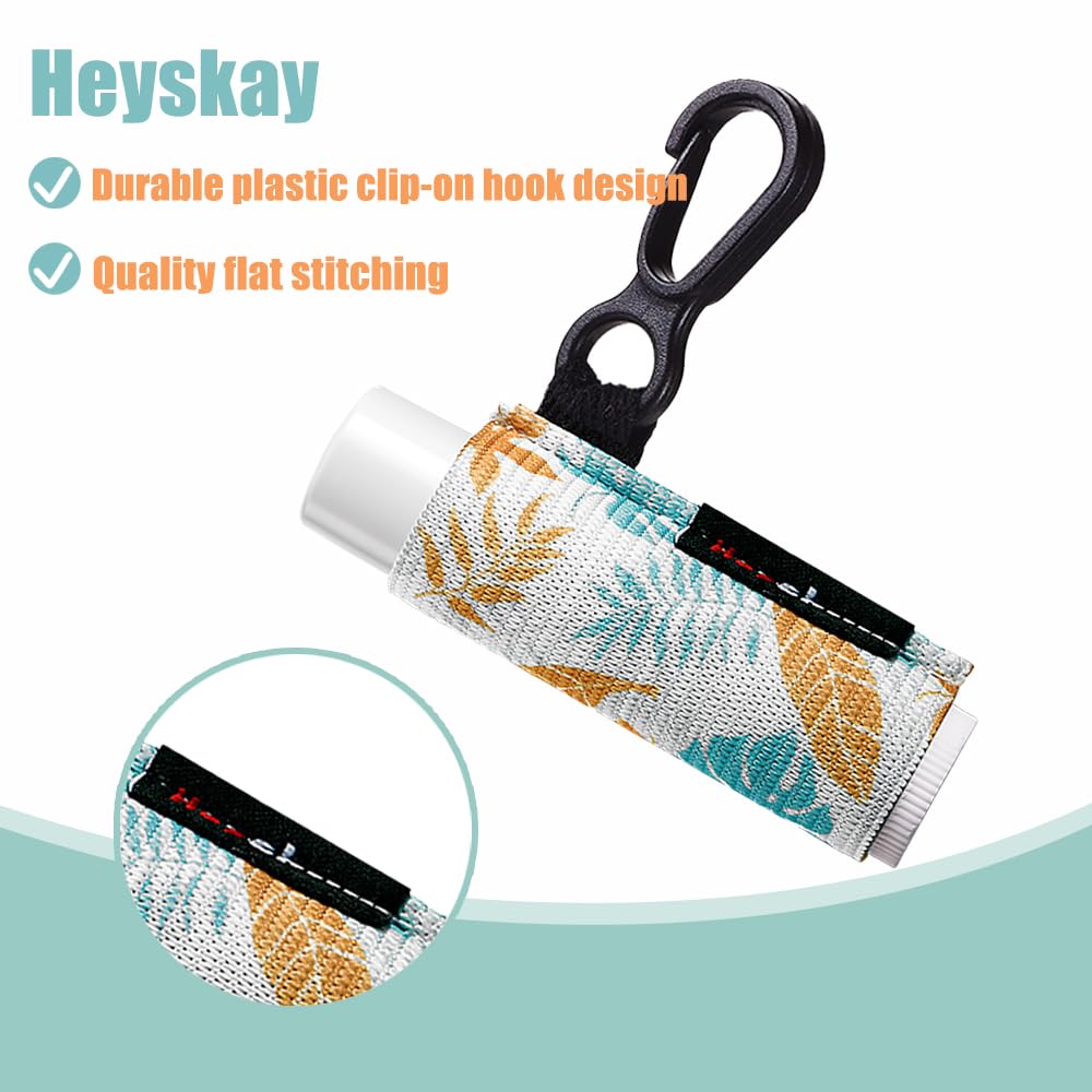 HEYSKAY 3PCS Lip Balm Holder Lip Gloss Sleeves Keychain Lipstick Holder Keychain Chapstick Elastic Sleeves Bulk(Green Print Flower X3)