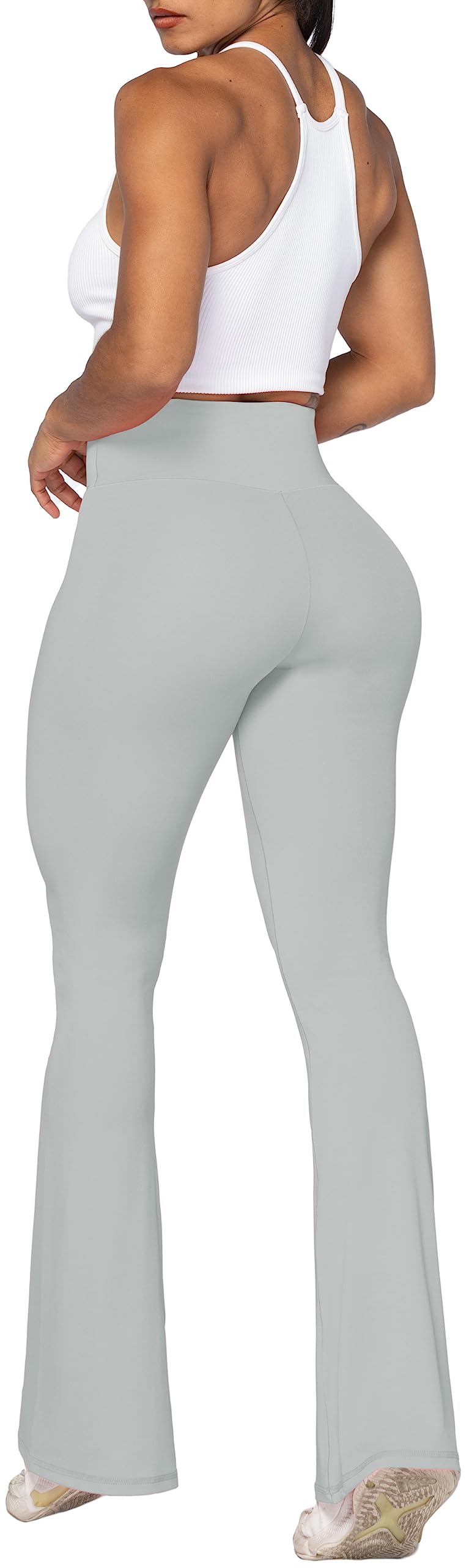 Sunzel Flare Leggings, Crossover Yoga Pants with Tummy Control, High-Waisted and Wide Leg, 30" Inseam, Silver Grey X-Small