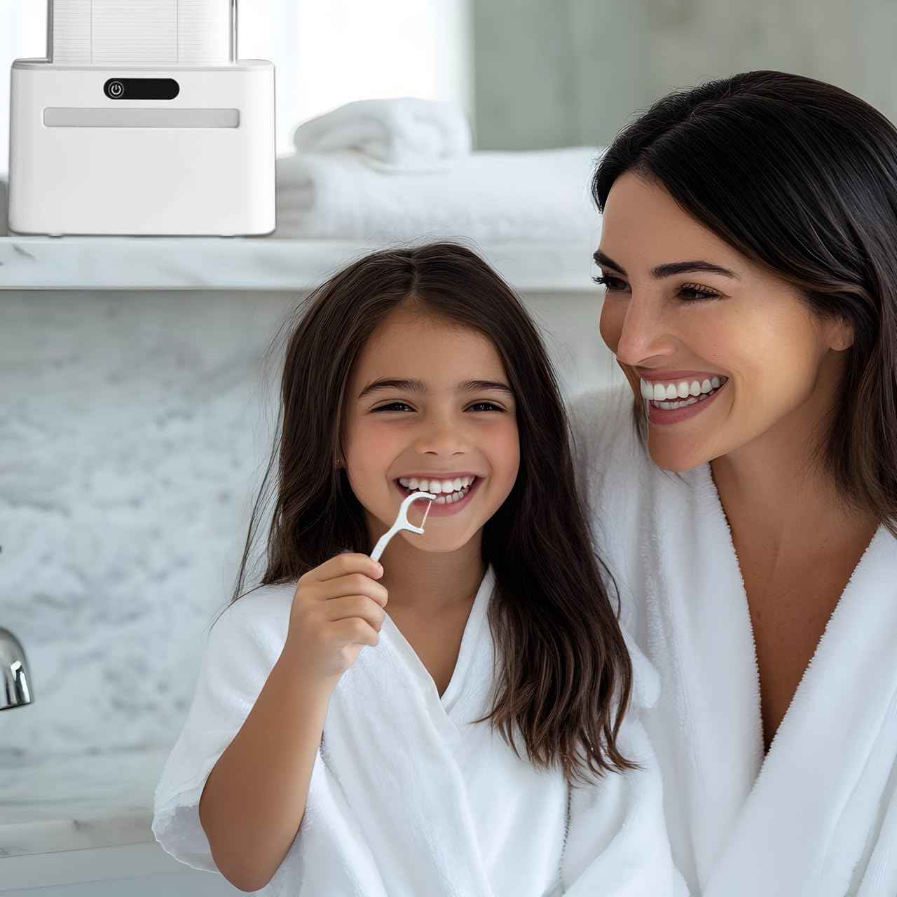 Smart Touchless Floss Pick Dispenser with Sensor - Refillable and Rechargable with 2 Cartridges (100 Picks) - Innovative and Hygienic Floss Pick Holder (Light Gray)