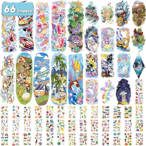 Temporary Tattoo Sleeves for Kids - 66 Sheets, Mermaid & Space