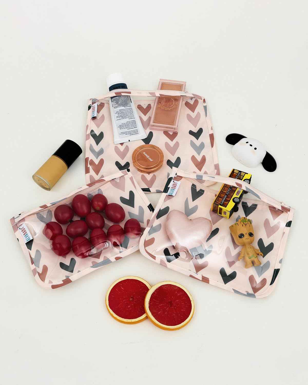 ALVA 3pcs Mess-Proof Travel Toiletry Bag,Makeup BagClear/Cosmetic & Diaper Organizer with Front Pouch