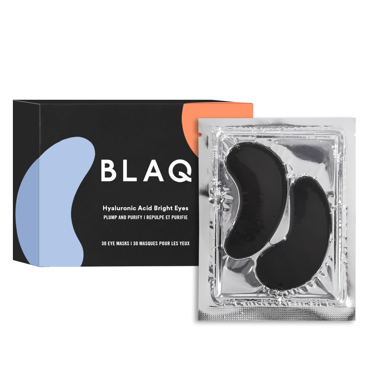 BLAQ Eye Mask, Eye Masks for Dark Circles and Puffiness, Under Eye Mask with Red Algae and Activated Charcoal, Vegan and Cruelty-Free Under Eye Masks, 30-Pack, Hyaluronic Acid Bright Eyes