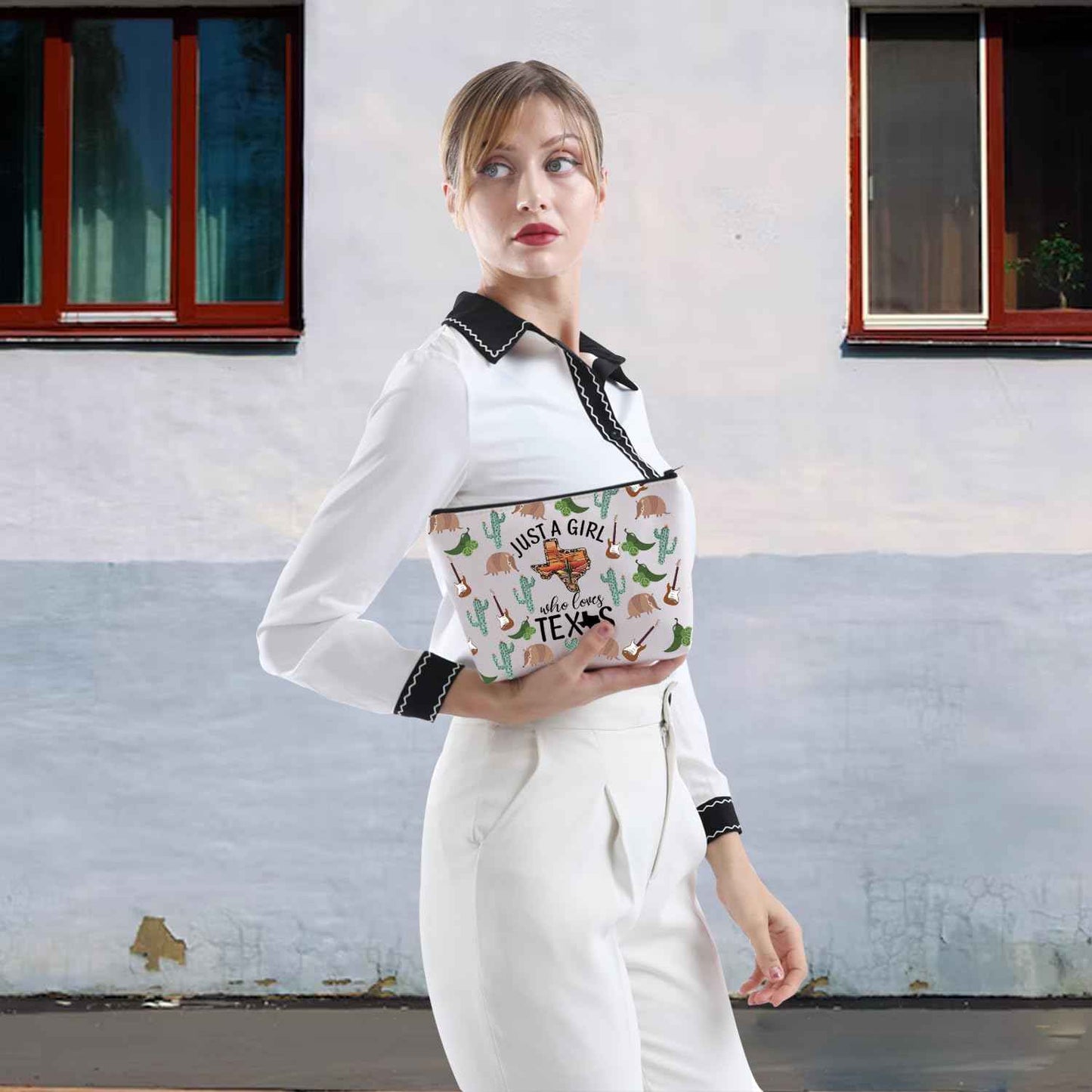 XYANFA Western Gift Canvas Makeup Bag Western City Lover Gift Cowgirl Canvas Zipper Pouch (Texxs makeup Bag)