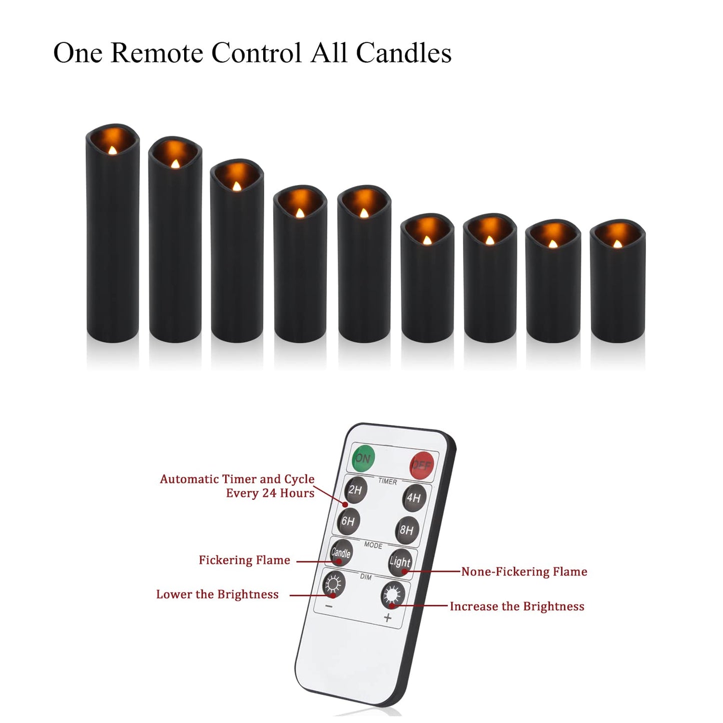 antizer Flameless Candles Led Candles Pack of 9 (H 4" 5" 6" 7" 8" 9" x D 2.2") Black Real Wax Battery Candles with Remote Timer