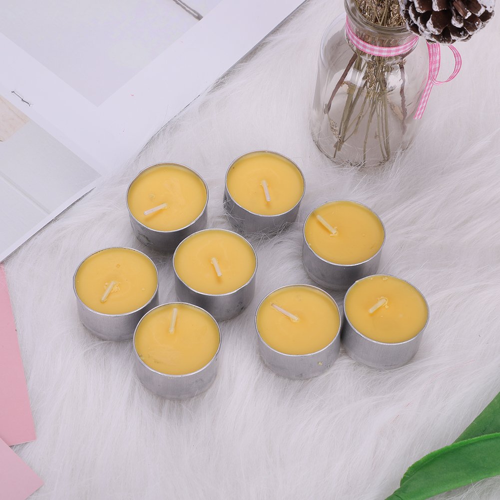 8 Hours Long Lasting Burning Time Tea Light Candles Bulk 50 Pack Smokeless Scented Tealight Candle in Aluminum Cup Yellow Soy Wax Tea Light Decoration Cup Candle for Wedding Birthday Party Christmas