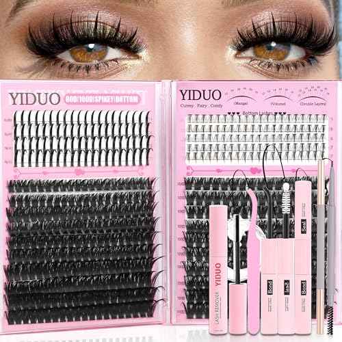 Volume Lash Clusters Kit with Spikes+Bottom Clusters Eyelash Extensions with Lash Bond and Seal 80D 100D Thick Manga Spiky Lash Extension 540Pcs 10-18mm Wispy D Curl Individual False Eyelashes