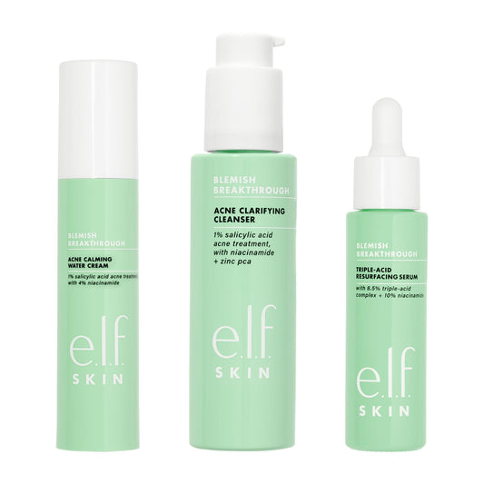 e.l.f. SKIN Blemish Breakthrough Routine, Includes Calming Water Cream, Clarifying Cleanser & Triple-Acid Resurfacing Serum, Vegan & Cruelty-Free