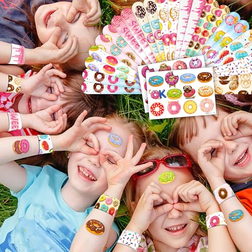 48-Piece Donut Party Favor Bundle - Temporary Tattoos & Slap Bracelets