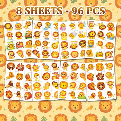 96 Lion Temporary Tattoos for Kids | Jungle Animal Party Favors