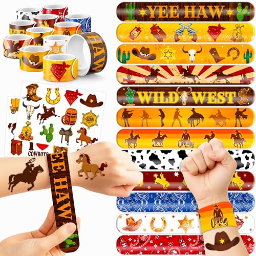 48-Piece Cowboy Party Favors Set - Tattoos & Slap Bracelets