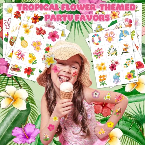 120 PCS Tropical Flower Temporary Tattoos - Hawaiian Party Favors