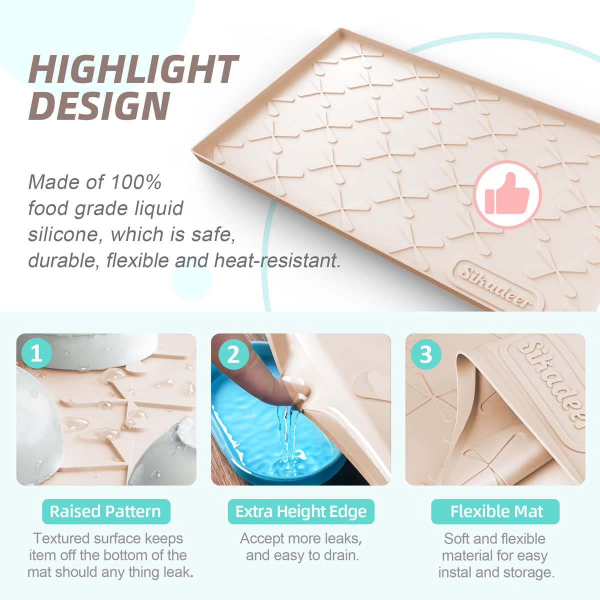 SIKADEER Under Sink Mat for Kitchen Waterproof, 34" x 22" Silicone Under Sink Liner, Up to 3.3 Gallons Liquid, Kitchen Bathroom Cabinet Mat-Fits 36inch Standard Cabinet Under Sink Drip Tray