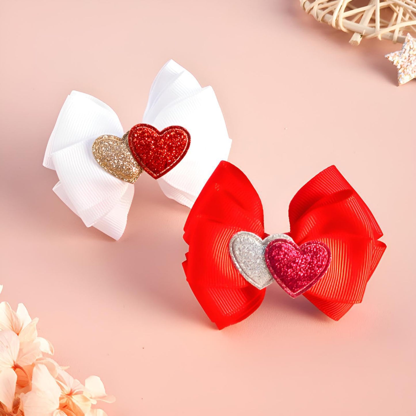 4 Pcs Valentine's Day Hair Clips Heart Bow Hair Accessories Cute Love Glitter Sequins Hair Barrettes Holiday Headdress Hairpin for Girls Women Kids Party Cosplay Gift